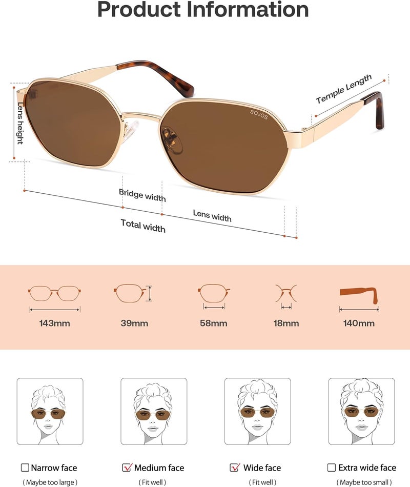 Sojos Trendy Polarized Hexagon Sunglasses for Women Men, UV400 Retro Rectangle Shades SJ1238 - Image 5